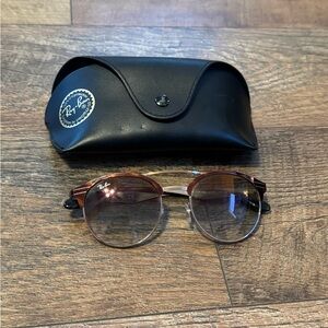 Ray-Ban Brown and Gold Double Bridge Round Glasses with Black Case